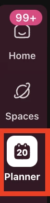 The Planner icon highlighted in the ClickUp side panel