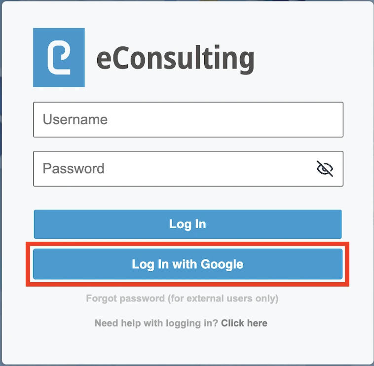 The Cornerstone login page with “Log In with Google” highlighted